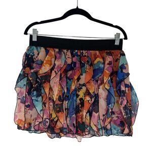 Colorful Abstract Watercolor Chiffon Mini Skirt Y2K Ruffle Elastic Festival